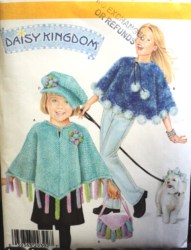 4346 DK GIRLS FLEECE PONCHO,NEWSBOY HAT,PURSE PATTERN S-XL